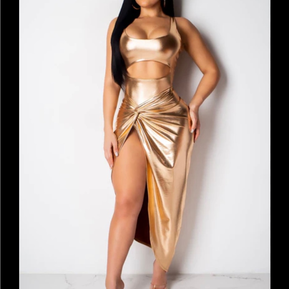 Gold Metallic Women's Skirt set